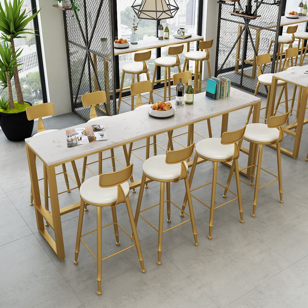 White and Black Glam Style Bar Table in Faux Marble and Metal Milk Tea Shop Bar Table