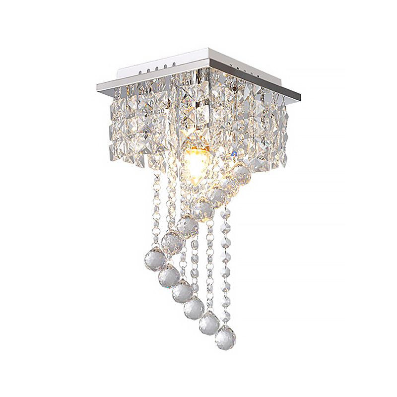 Spiral Ceiling Light Modern Crystal 1/2 Light Chrome Flush Mount Light for Balcony, 8"/15" Wide