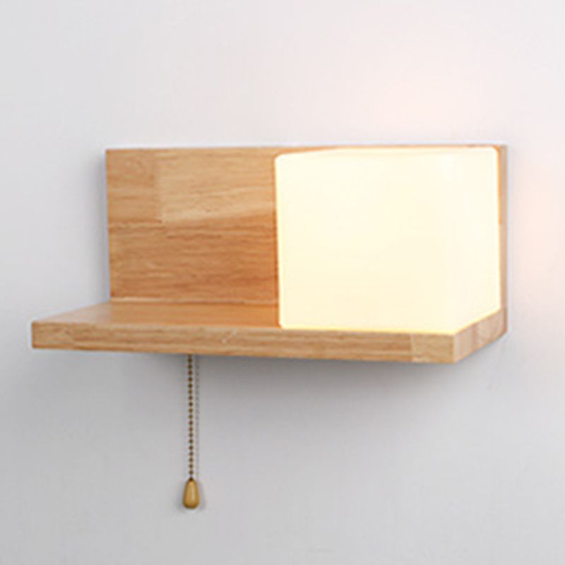 Luce da parete rettangolare di vetro in moderna lampada a parete singola in legno moderna, navi senza decorazioni