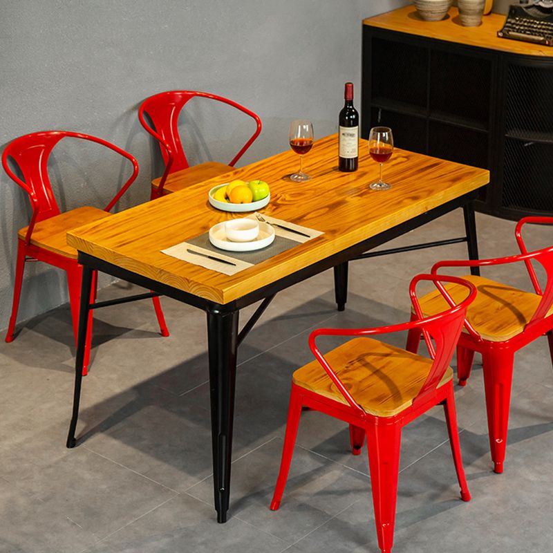 Rectangle Black Base Dining Table Industrial Wood Table for Bar