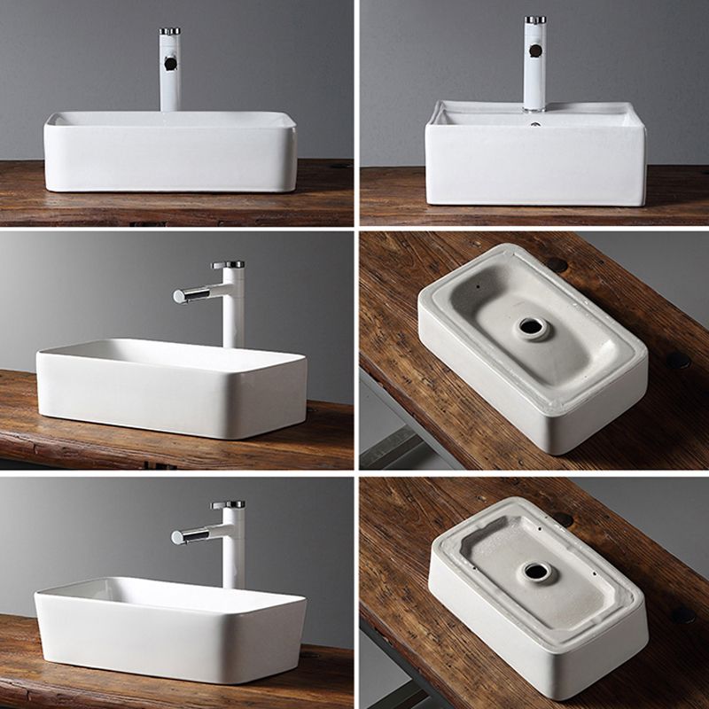 Modern Bathroom Sink Porcelain Rectangular with Drain Assembly Vessel Lavatory Sink
