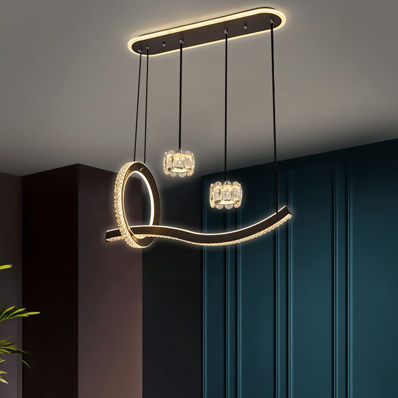 Luminaires d'éclairage de l'île géométrique Lumière de lustre en cristal contemporain en noir