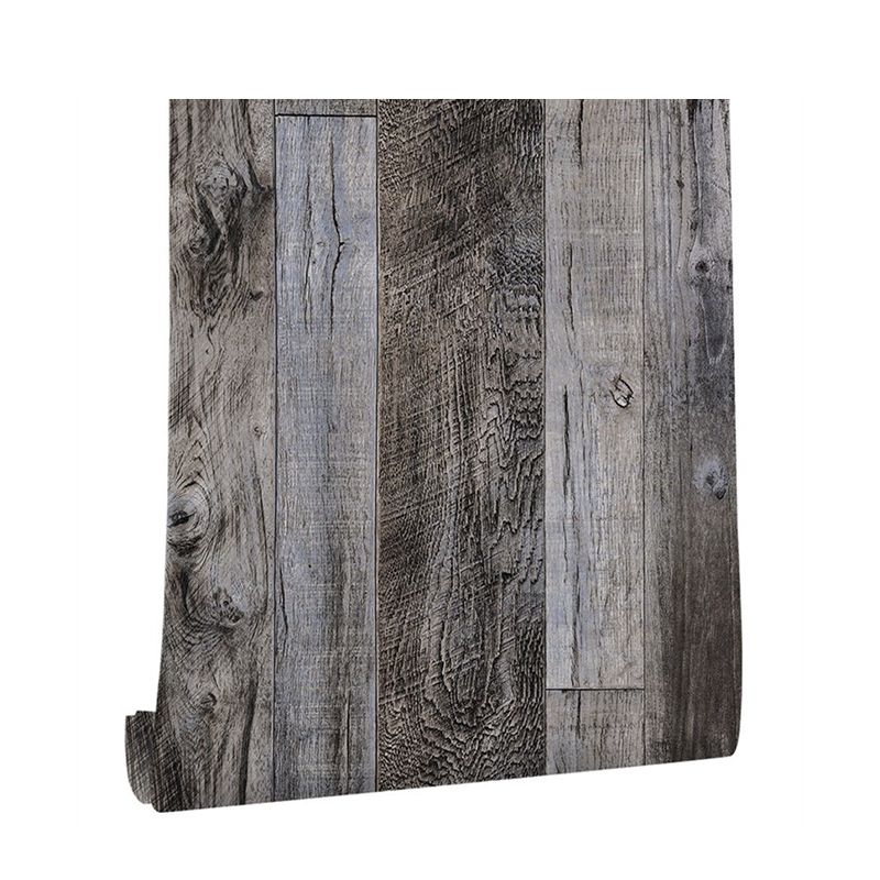 Farmhouse Repurposed Wood Wallpaper Brown Office Wall Art in Dark Color, Peel and Paste