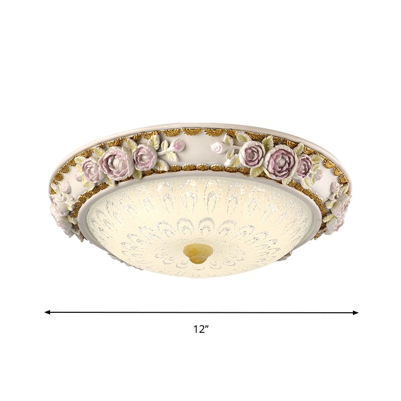 Traditionelle kuppelförmige Deckenleuchte LED milchig Glas Flush Mount Beleuchtung in Weiß mit Blossom Accent, 12 "/16" /19.5 " W