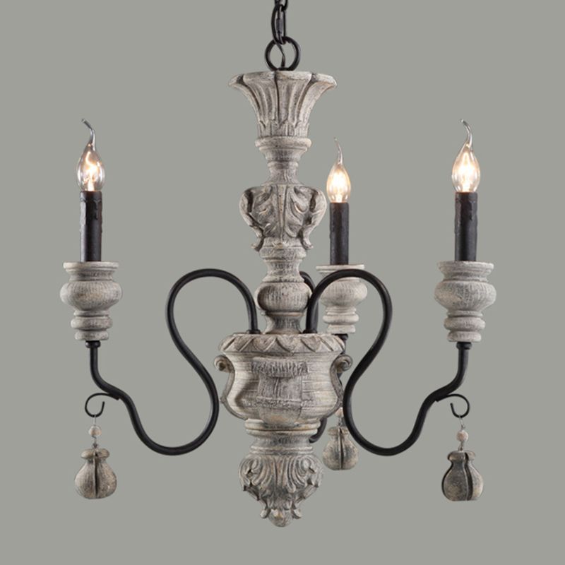 Rustic Style Traditional Candlestick Styling Chandelier Hand-carved Resin Suspension Lighting Fixture for Dining Room