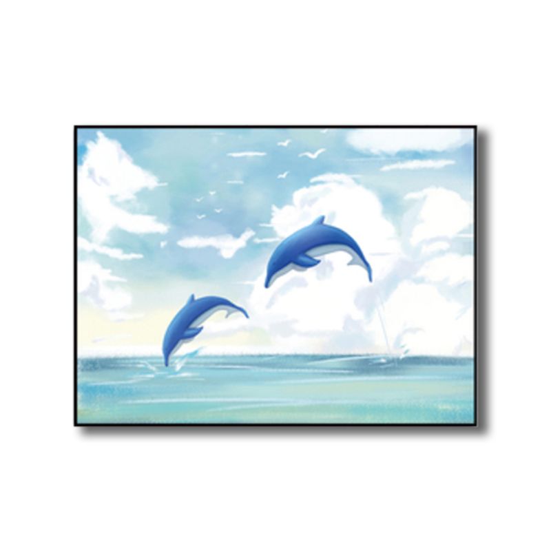 Sea Animal and Ocean Painting Light Color Kids Style Wrapped Canvas for Family Room