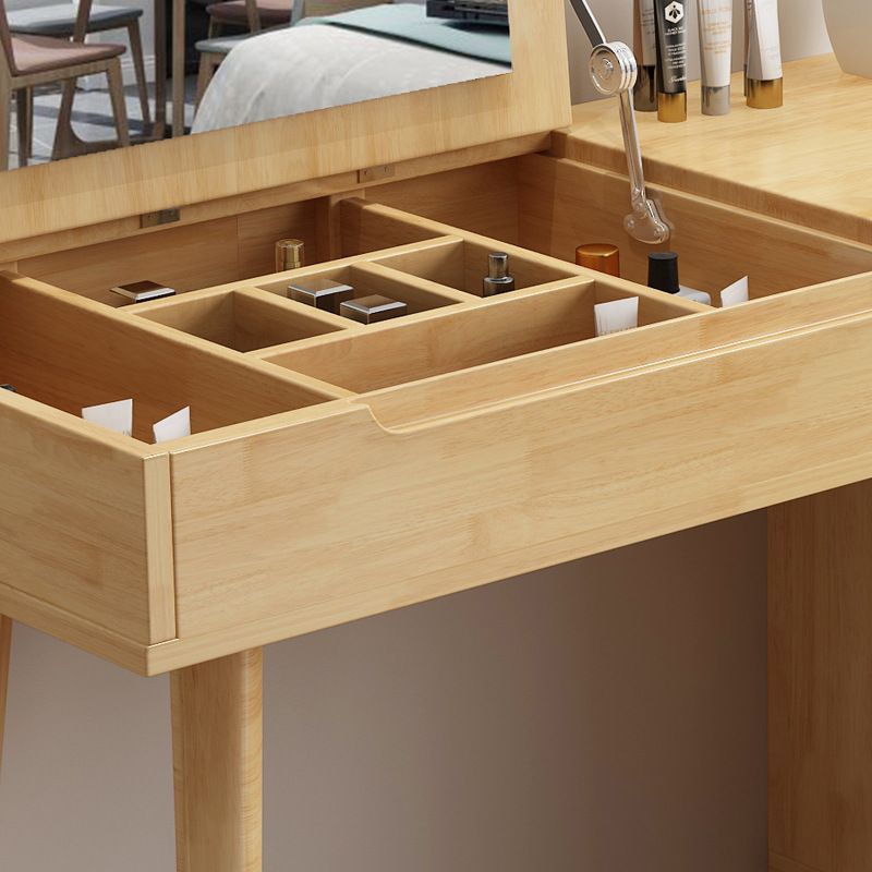 Solid Wood Vanity Makeup Table with Mirror and 4-Drawer - 17.72" D