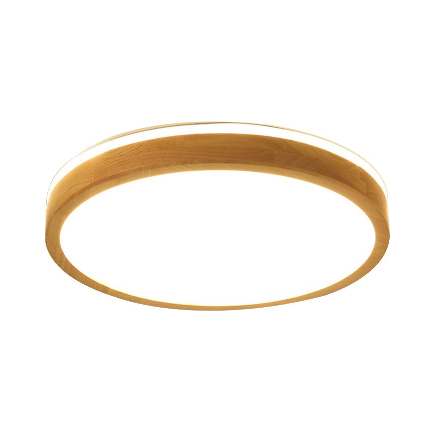 12"/16"/19.5" Wide Round Wood Flush Mount Modernist 1 Light Beige Led Flush Ceiling Light Fixture with Frosted Diffuser in Natural Light