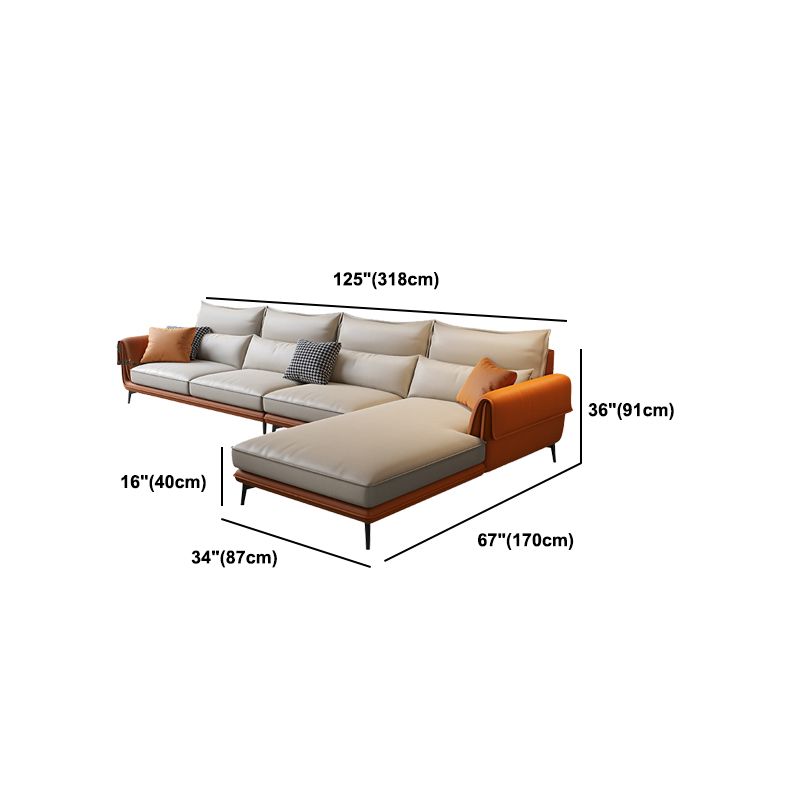 Flared Arm Sectional with Chaise Orange Faux Leather 4-seat Sectional