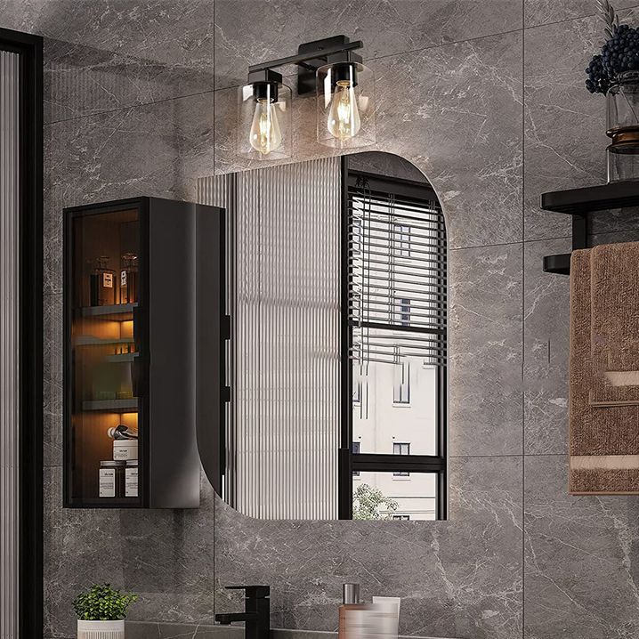 Industrial Metal Wall Sconce Rectangle Shape Vanity Lamp with Glass Shade for Bathroom