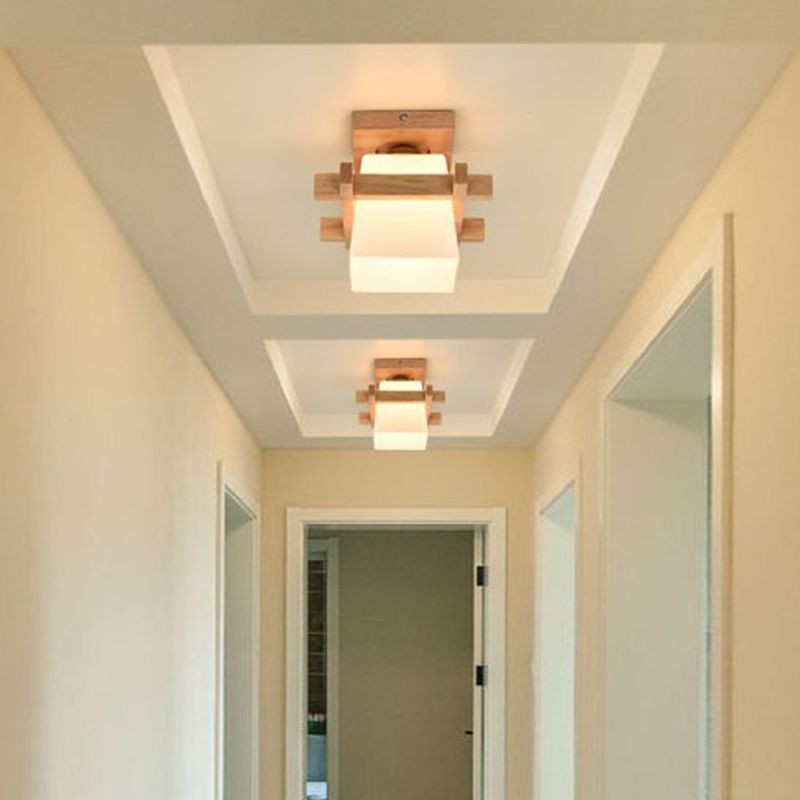 Trapezoid Semi Flush Chandelier Contemporary Frosted Glass Ceiling Mount Light Fixture for Hallway