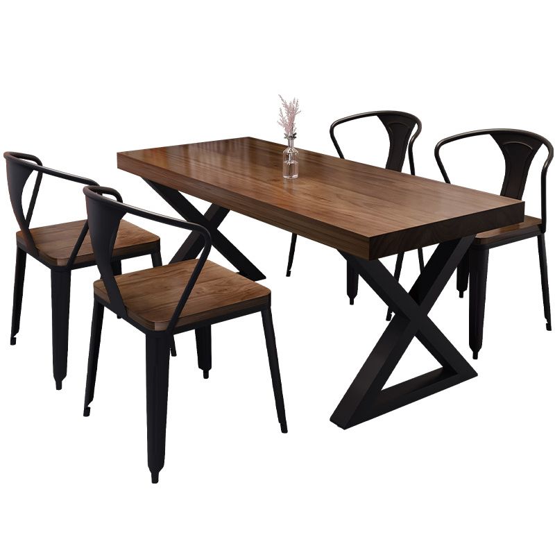 Solid Wood Dining Table Industrial Style Dining Table with Black Frame