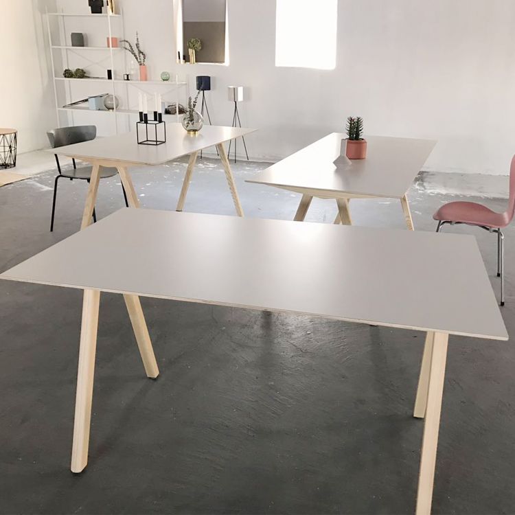 Rectangle Minimalist Dining Table Two-Color Fixed Table with Solid Wood