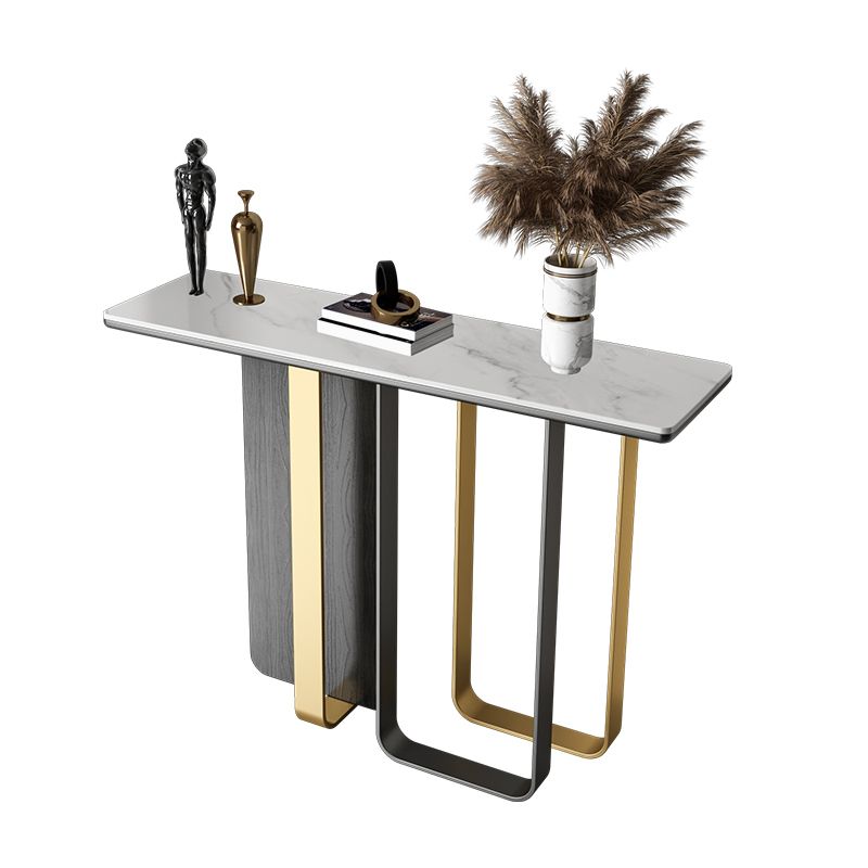 Stone Rectangle Console Table Modern 13.78"W Accent Table with 1 Shelf