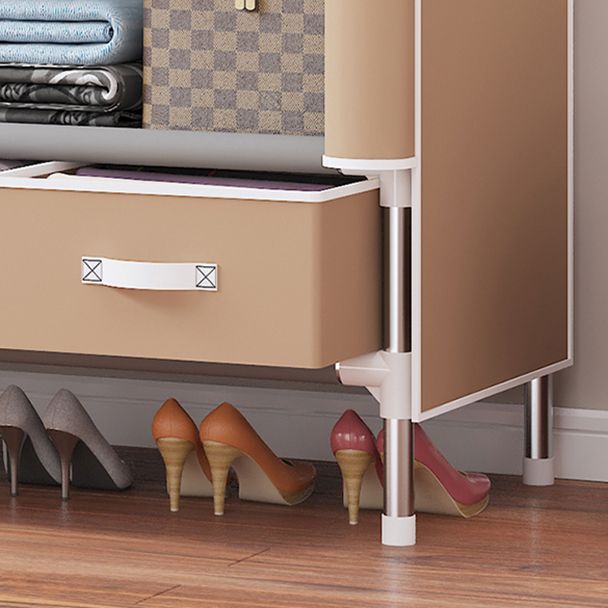 Contemporary Style Wardrobe Armoire Steel Frame Wardrobe Cabinet with Drawers