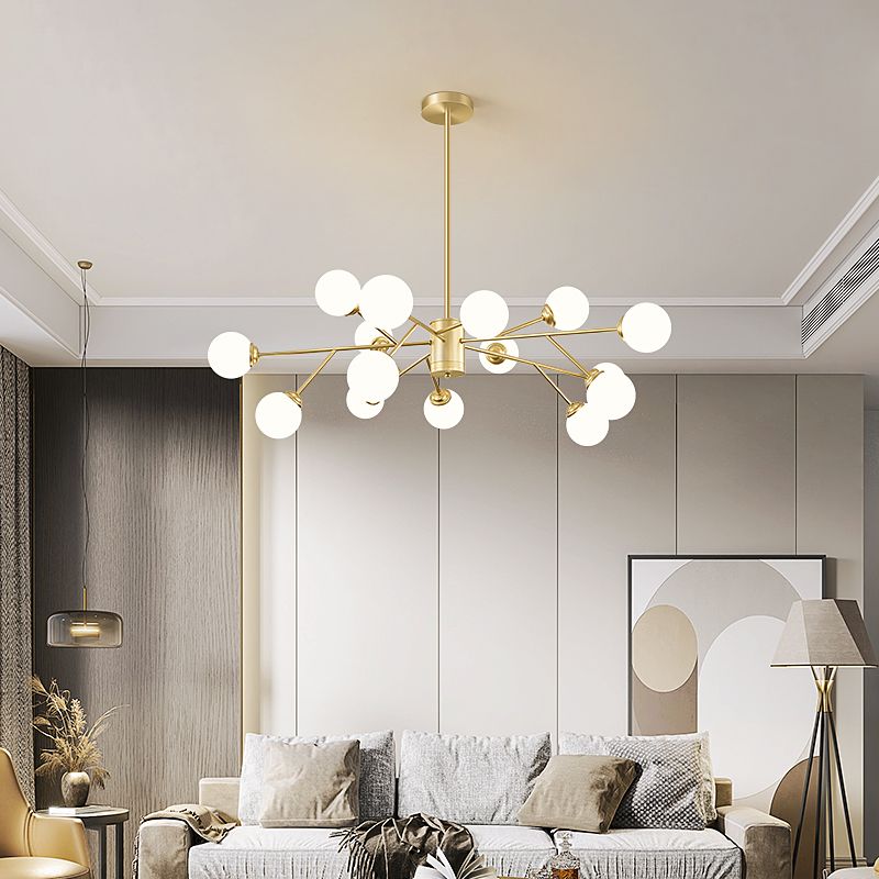 Molecular Chandelier Lamp Nordic Milky Glass Living Room Suspension Light in Gold