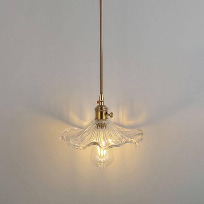 Simplicity Shaded Hanging Light 1 Bulb Clear Textured Glass Pendant Lighting Fixture