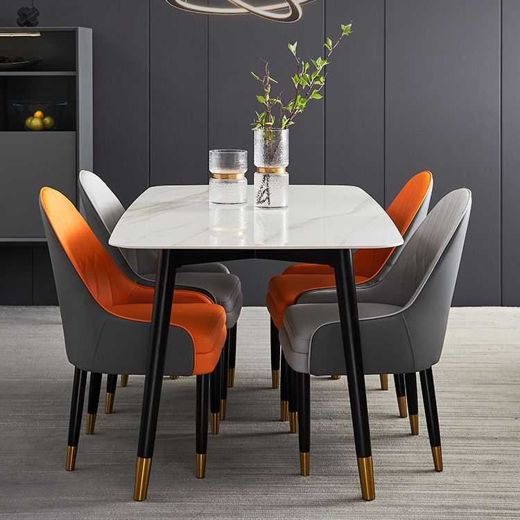 Rectangle Shape Luxury Dining Table Two-Color Fixed Table with Sintered Stone