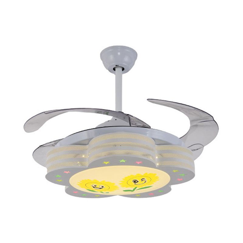 42 "LED LED LED SEMI FLANCHMOUNT NORDIC KIDS Style blanc 3 lames pendantes ventilateur Lumière avec forme de forme florale