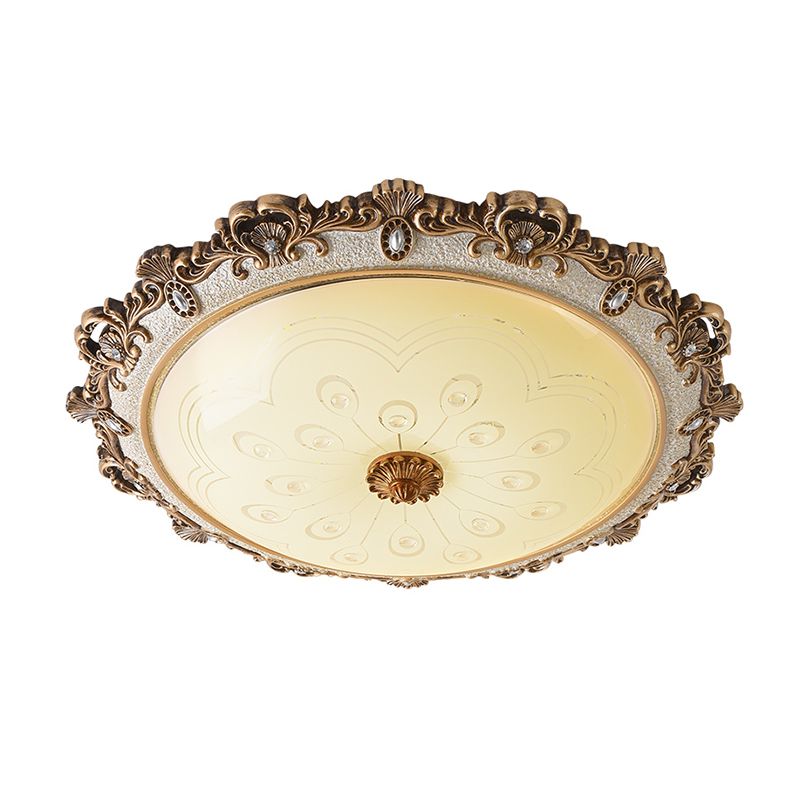 Gewölbetes Wohnzimmer Flush Leuchte Traditionelle Veined Glass 15"/16.5"/21" Breite LED Messing Flush Lampe in Warm/Weiß Licht