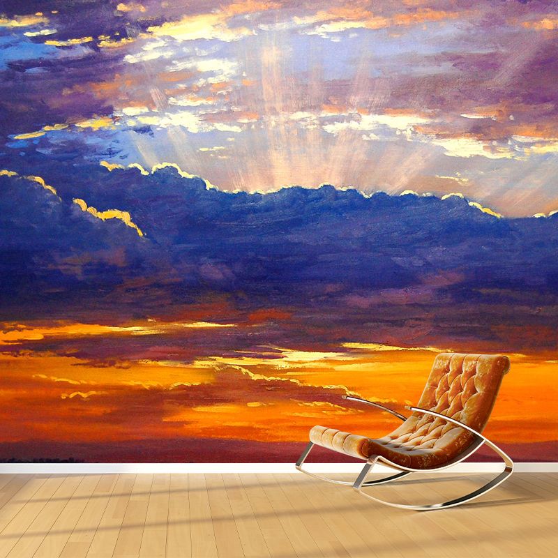 Minimalist Sky and Cloud Mural Wallpaper in Orange and Blue Home Decorative Wall Covering, Custom-Made