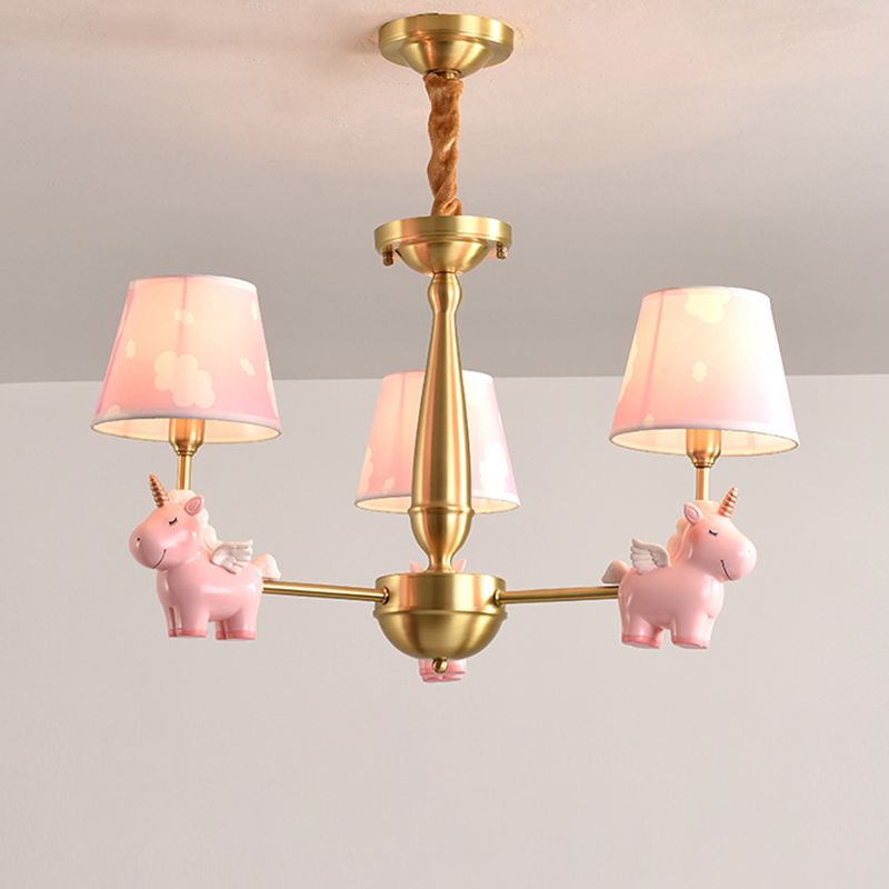 Kinderstil Bucket Suspension Light Stoff Kinderzimmer Kronleuchter Licht mit Harzeinicorn
