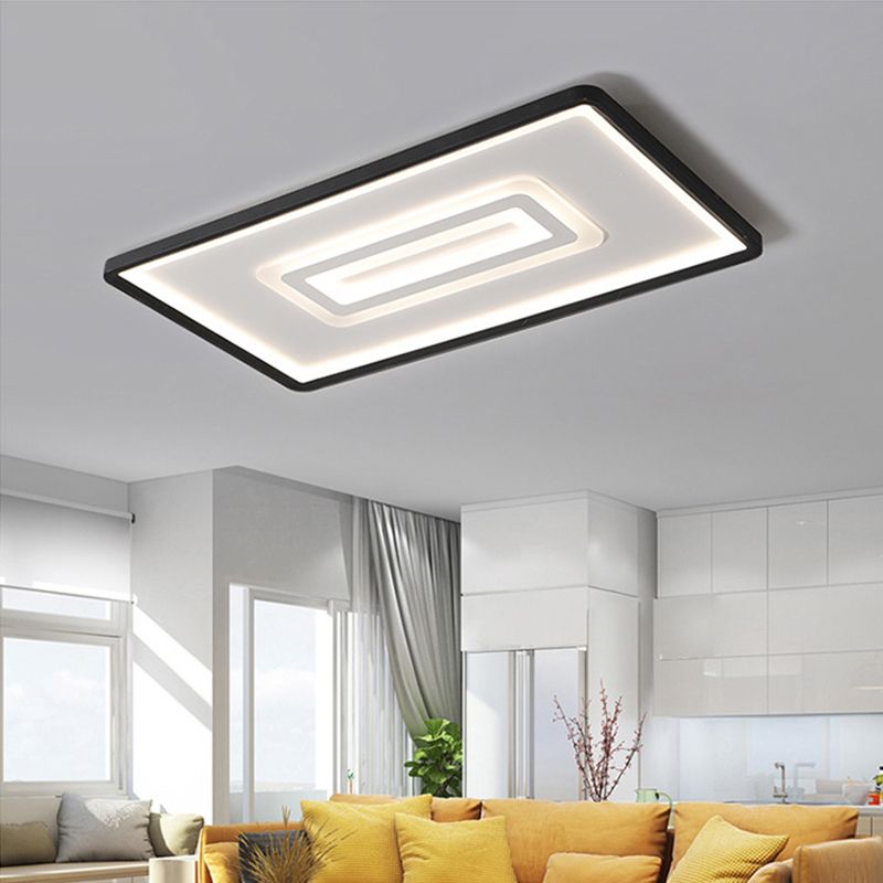 35.5"/43" W Dual Rechteck Flush Licht Nordic Style Schwarz Metall Innenbeleuchtung, Warm/Weiß Licht/Fernbedienung Stepless Dimmen
