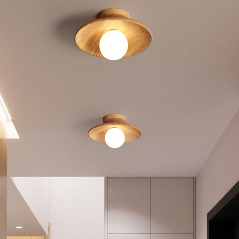 Lámpara de techo de madera moderna y sencilla, mini lámpara de pasillo de montaje semiempotrado con 1 luz