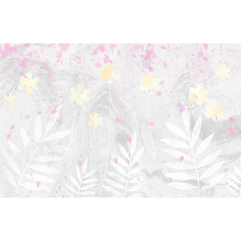 Light Color Flower Blossom Mural Moisture Resistant Modern Living Room Wall Covering