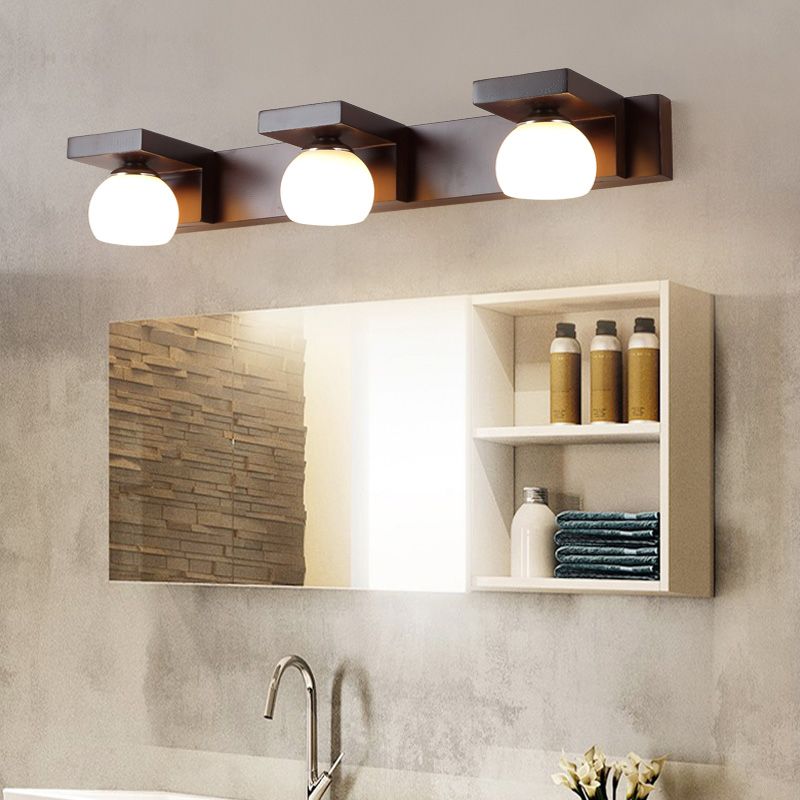 Bowl Shape Wood Vanity Lights Modern Style 2/3 Lights Vanity Light Fixtures in Brown