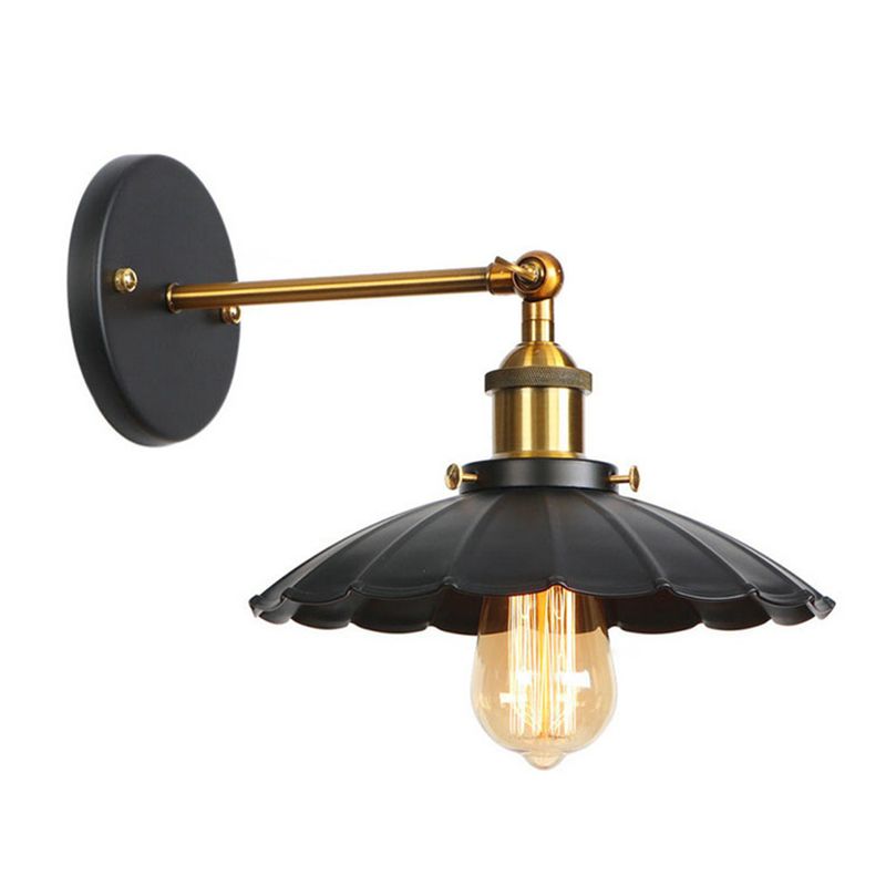 Black 1-Light Hanging Wall Lamp in Industrial Retro Style Aluminium Cone Wall Lamp with Iron Shade