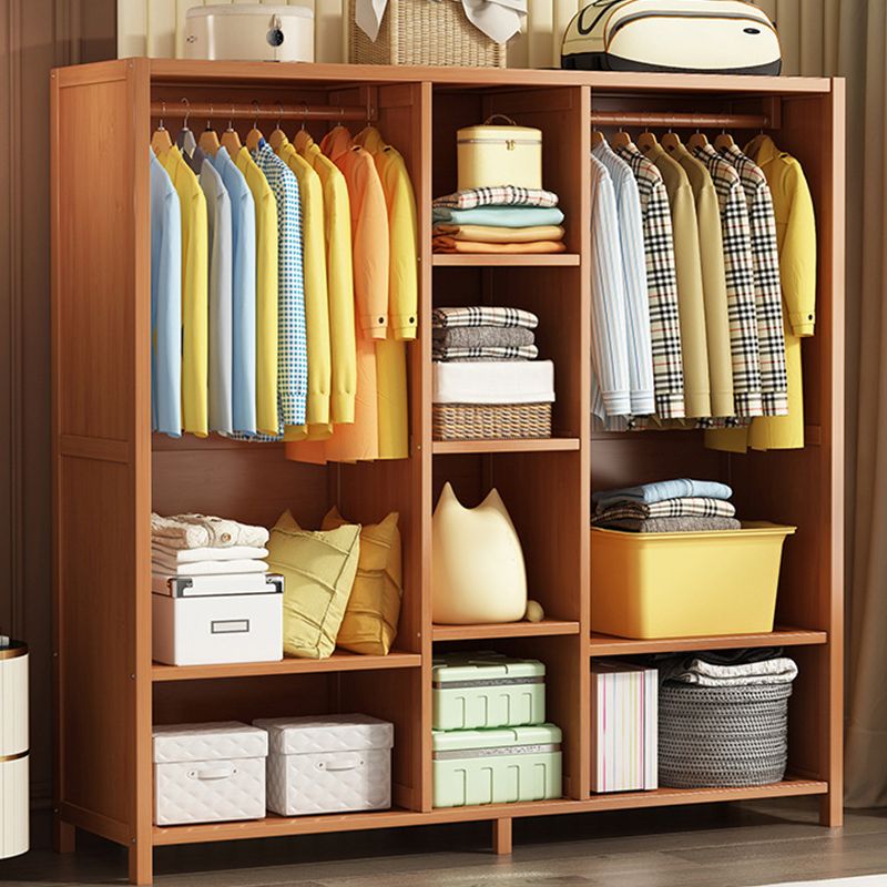 Modern Solid Wood Wardrobe for Home Brown Cabinet with Shelves