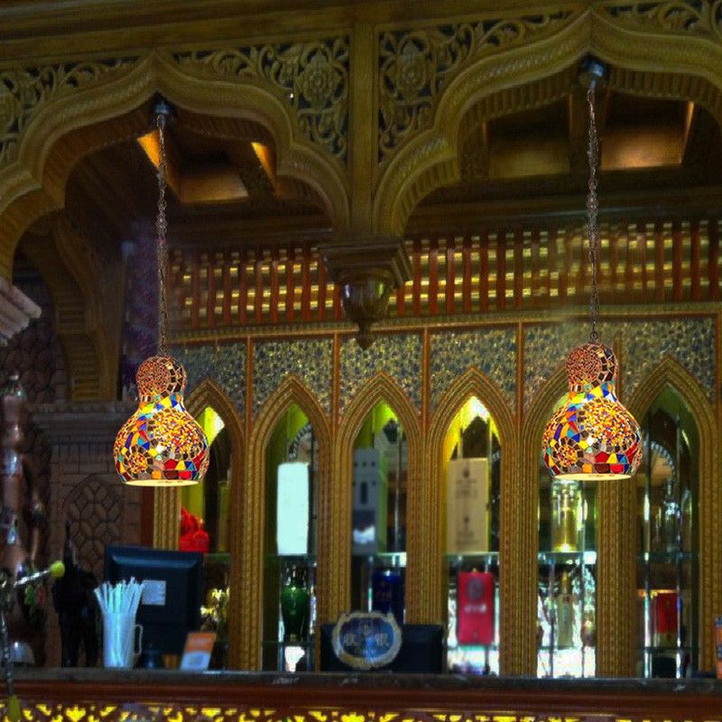 Traditional Pear Suspension Lighting 1-Light Stained Glass Pendant Ceiling Light for Restaurant