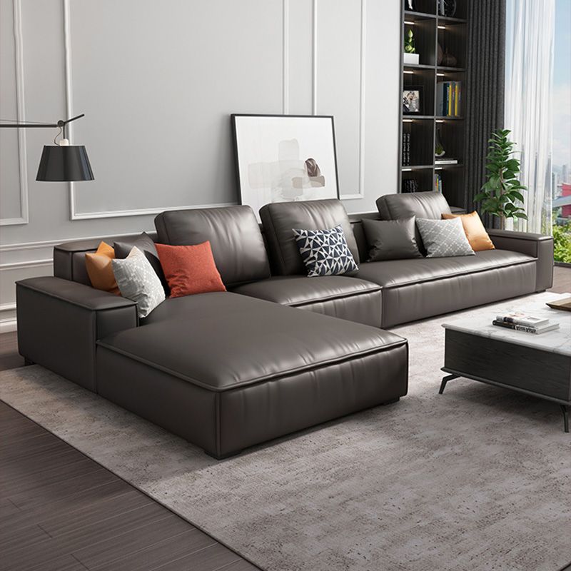 Loose Back Faux Leather Sofa with Chaise Square Arm Sofa - 70.87" D
