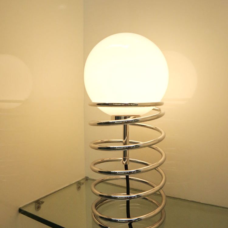 Lampada da tavolo a molla cromata Lampada da comodino minimalista in vetro bianco a 1 lampadina per camera da letto