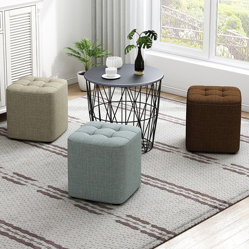 Modern Pouf Ottoman Cotton Upholstered Tufted Solid Color Square Ottoman