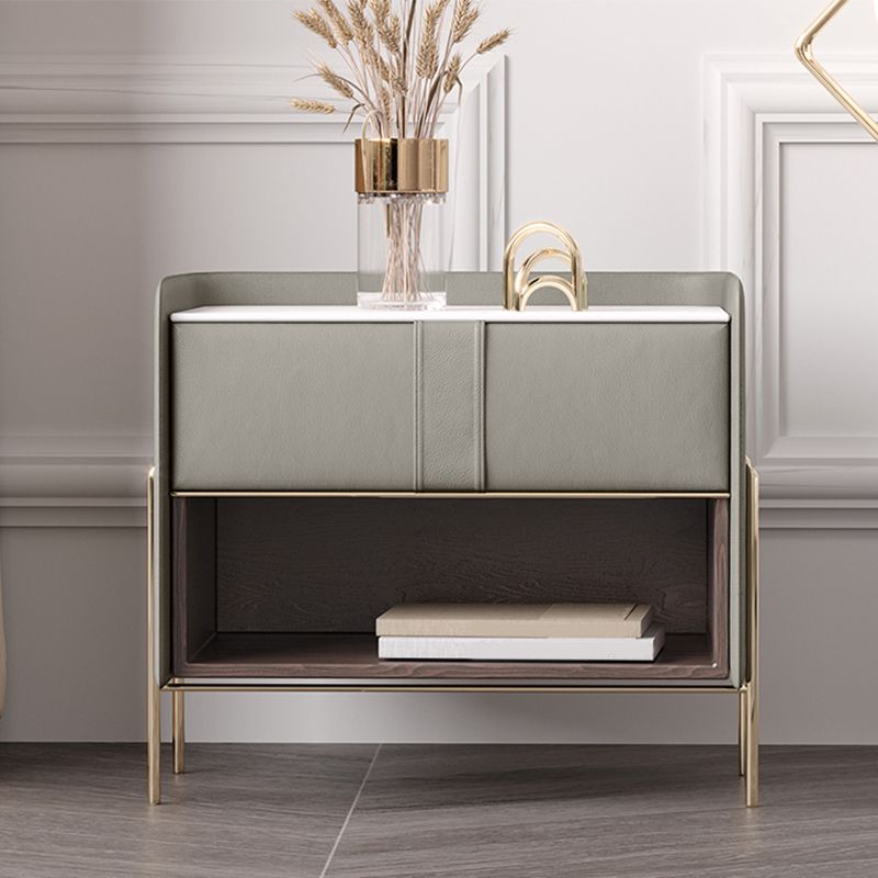 1-Drawer 1-Shelf Accent Table Nightstand 20.47" Tall Stone Nightstand