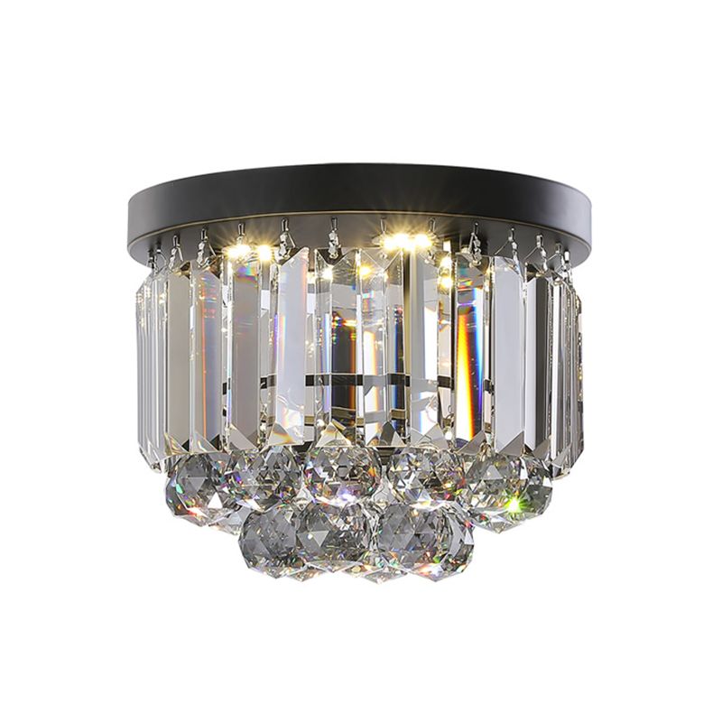 Plafonnier circulaire avec cristal clair/gris fumé, luminaire LED moderne monté au plafond pour couloir