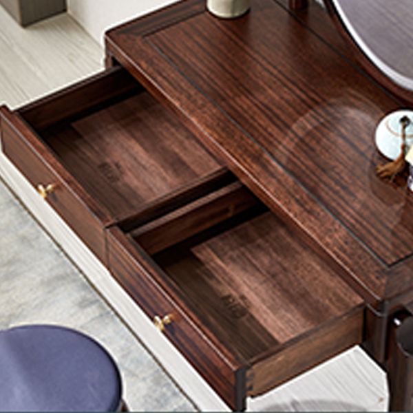 Traditions Solid Wood Vanity Set with Stool Set Brown Dresser with 2-Drawer and Mirror