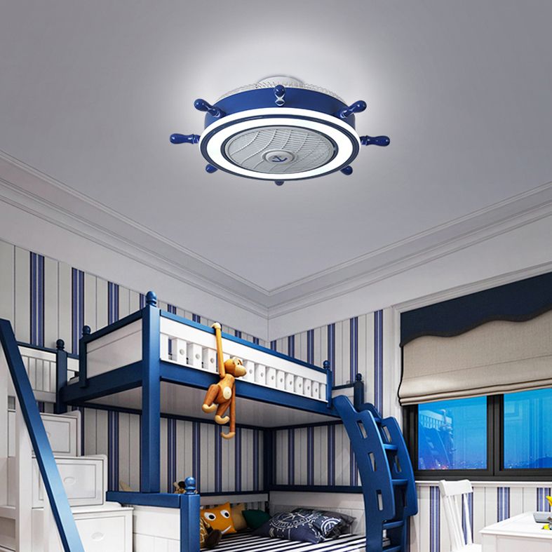 Iluminación de ventilador de timón azul marino LED acrílico Semi Flush Mounte de techo para niños para niños Room