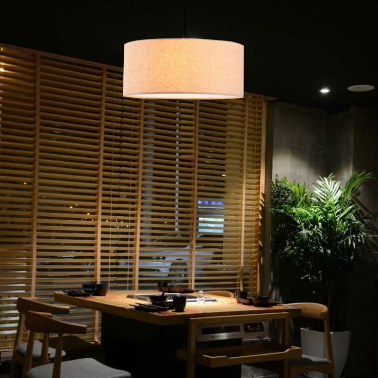 Restaurant Hanging Lamp Fixture Modern Minimalist Pendant Light with Drum Fabric Shade
