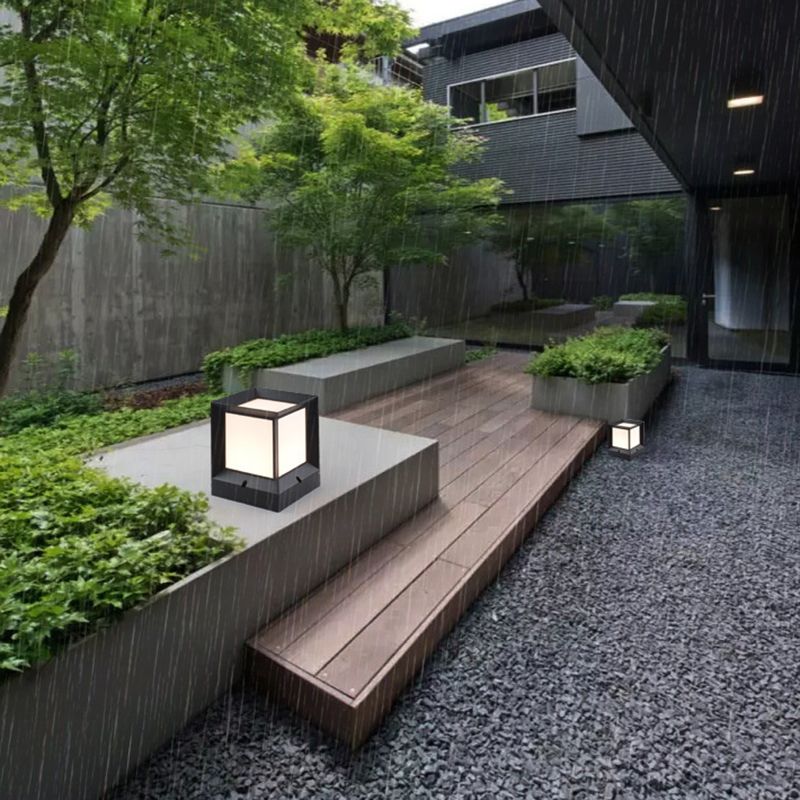 Rectangle Shape Pillar Lamp Metal Waterproof Outdoor Light for Garden