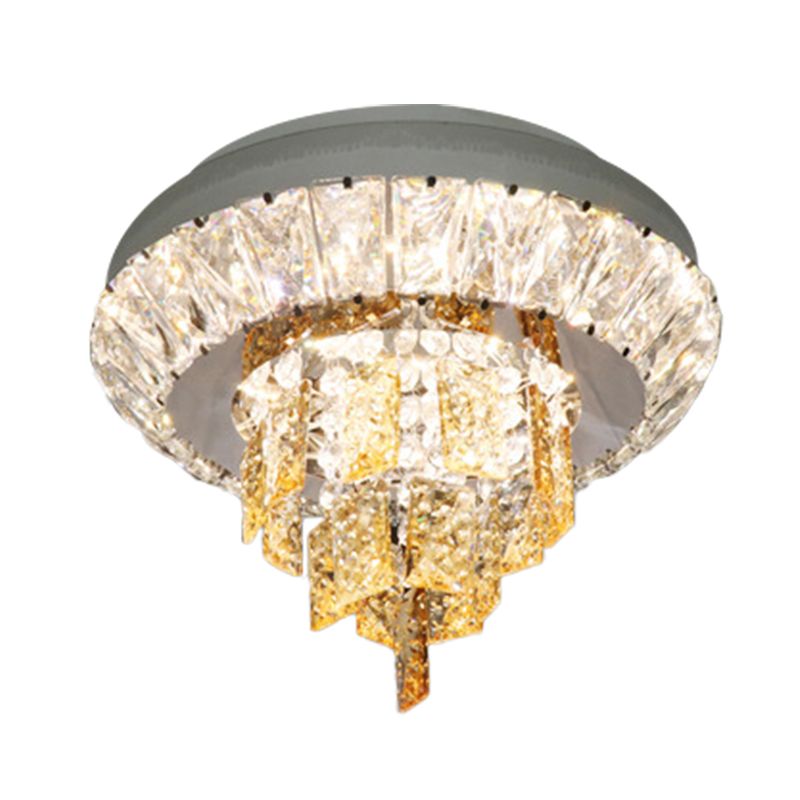 Layered Corridor Ceiling Lighting Modern Crystal Chrome LED Flush Mount Fixture, 11"/23.5" Dia