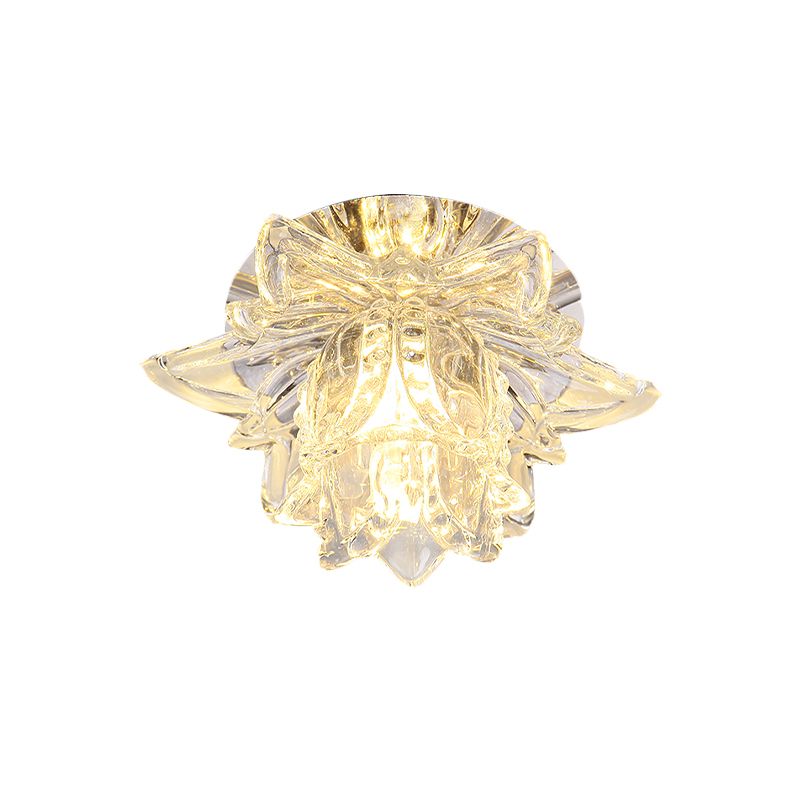 Daffodils Blossom Small LED Flush Mount Modern Clear Crystal Ceiling Flushmount Lamp for Corridor