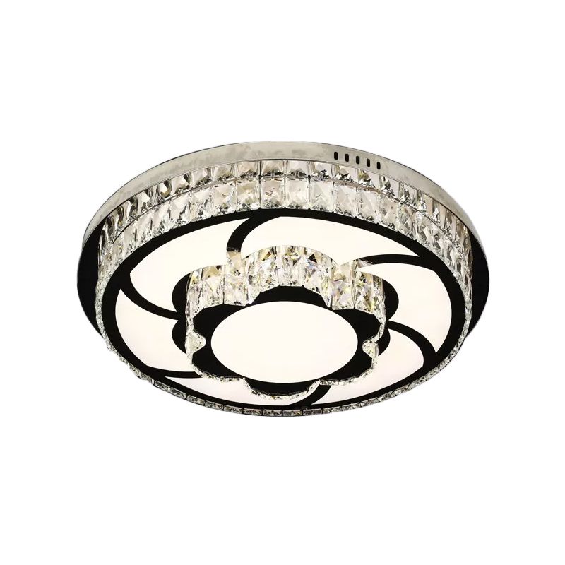 p Stainless-Steel Flower/Round Flushmount Light with Clear Faceted Crystal Shade