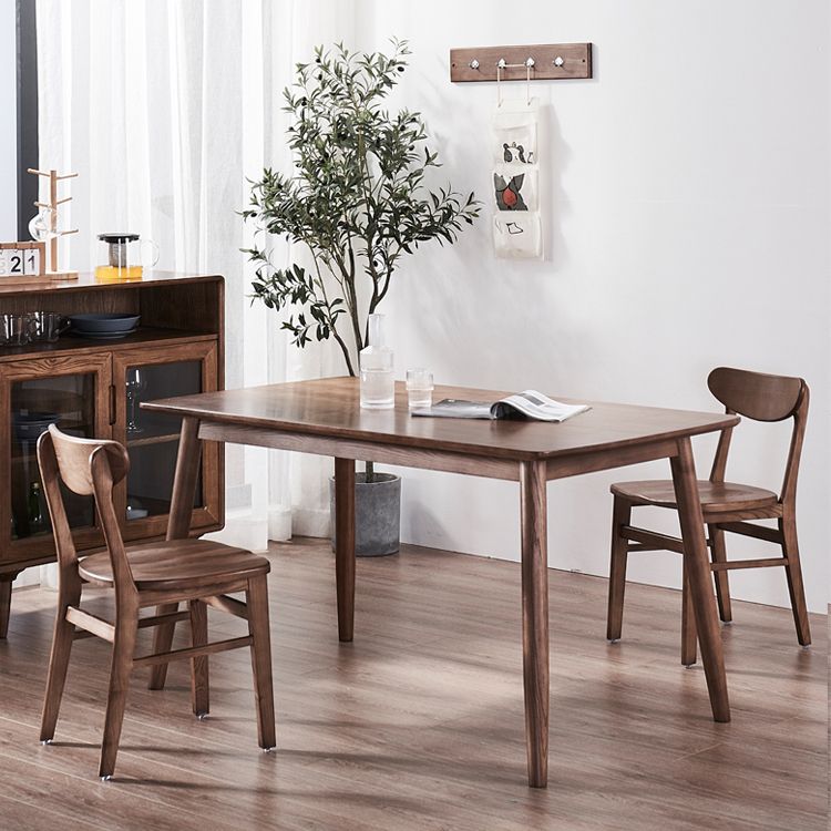 Mid-Century Modern Dining Table Brown Rectangle Solid Wood Dining Table