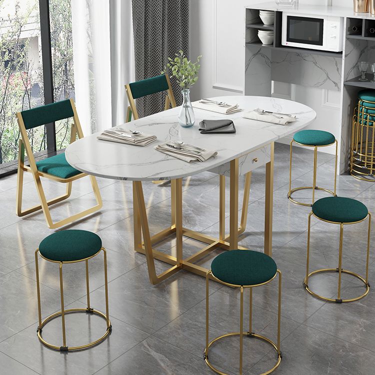 Modern White Dining Table 63" Rectangle Sintered Stone Drop-Leaf Table for Home Use