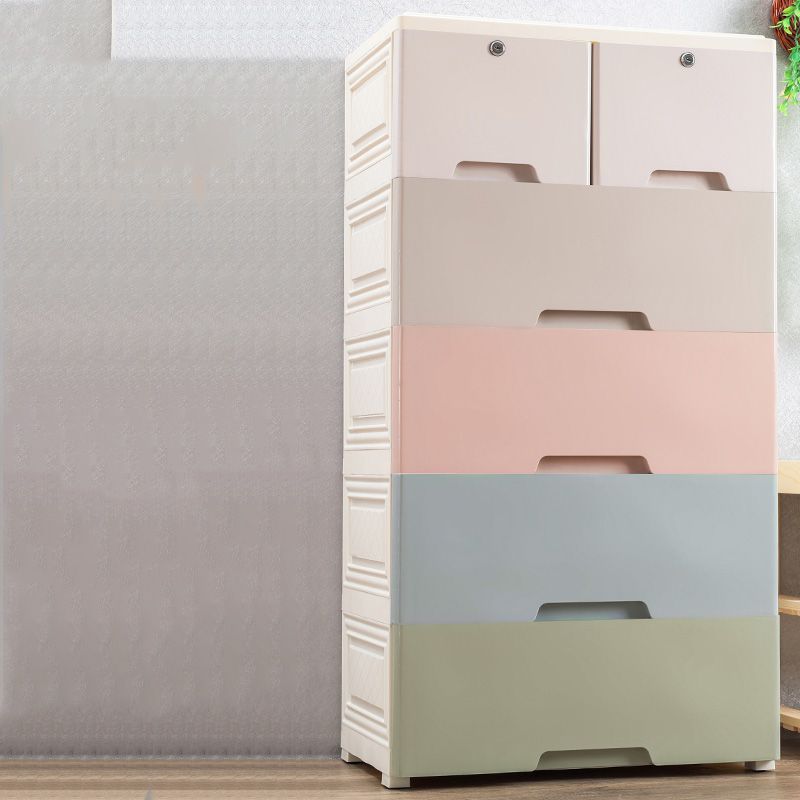 Plastic Vertical Contemporary Kids Nightstand with 5/6 Drawers for Bedroom