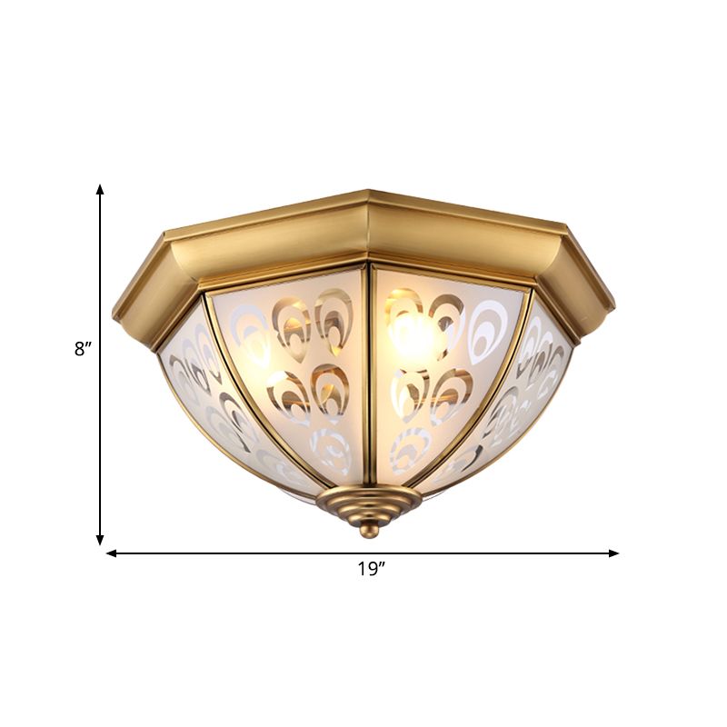 Messing 3/4 Köpfe Unterputzlampe Kolonialismus Sandgestrahlte Glasschale Deckenleuchte für Arbeitszimmer, 15"/19" B