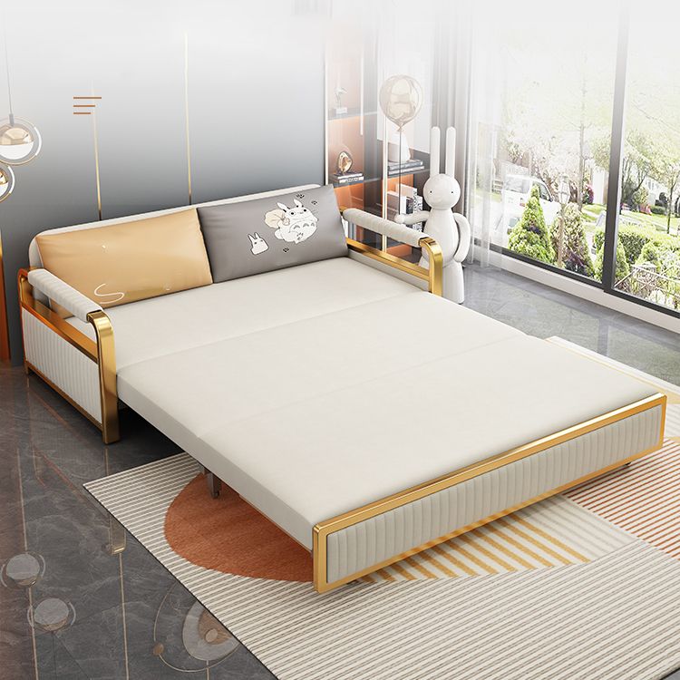 Glam Faux leather Sleeper Sofa Creamy-white 32.67" Wide Sofa Bed